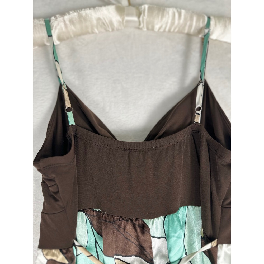 Candie's Y2K Floral Maxi Dress XL Brown Aqua Empire Waist Satin 2000s Boho Indie - Picture 8 of 11